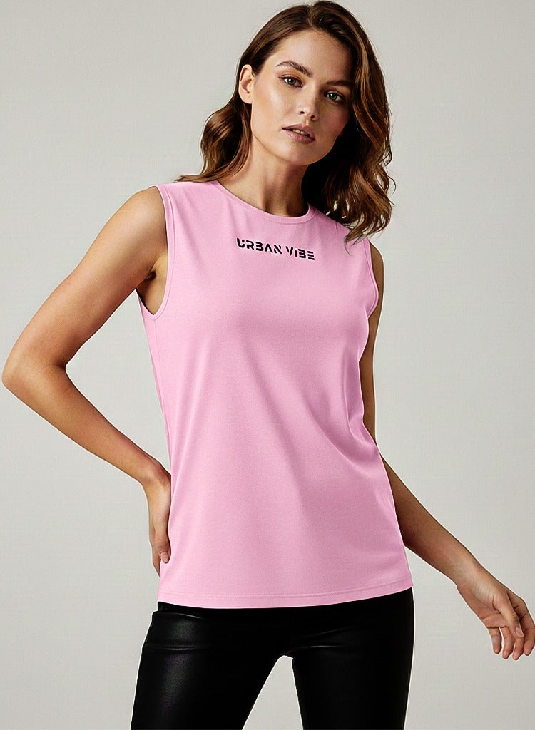 Selecta Now Ladies Sleeveless Cotton Baby Pink T-Shirt Breathable Tank Top Soft Stretchable Women’s T Shirt Ideal for Hot Climate - Image 1